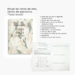 Libro de ejercicios “Todo inicia” incluido en la agenda Planifesting 2026 con guía de uso, ritual de inicio de año, cierre de 2025, reflexiones, agradecimientos, círculo de la vida, visualización de sueños, bucketlist y carta a tu yo del futuro.
