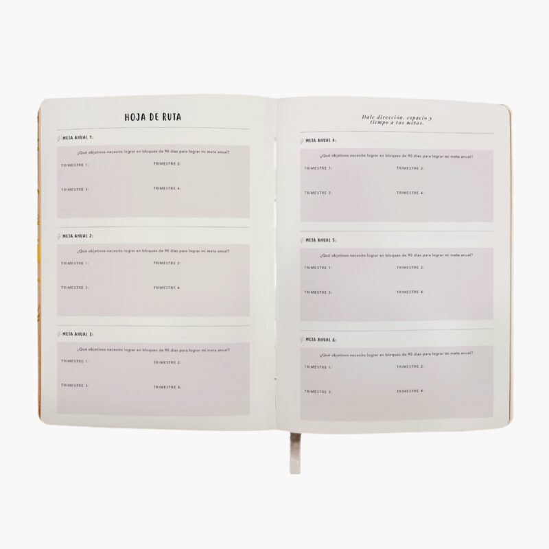Agenda libro 2026 Planifesting rosa queen sección hoja de ruta para metas anuales
