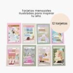 Separadores mensuales ilustradosen tarjetas para Agenda Planifesting 2026 rosa queen