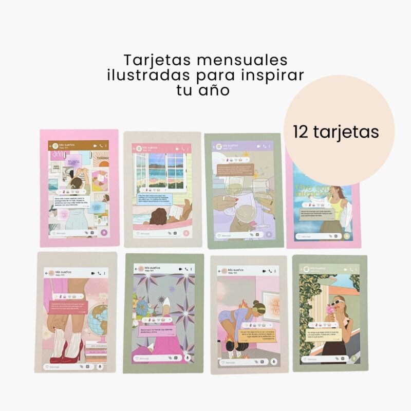 Separadores mensuales ilustradosen tarjetas para Agenda Planifesting 2026 rosa queen