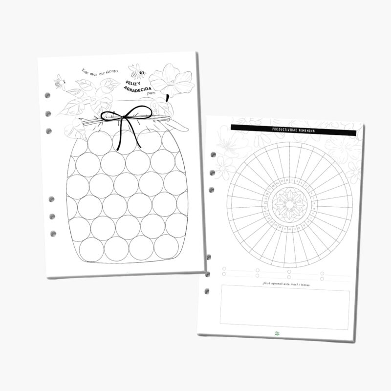 Hojas interiores de la agenda OREM con diseño para gratitud mensual y productividad femenina