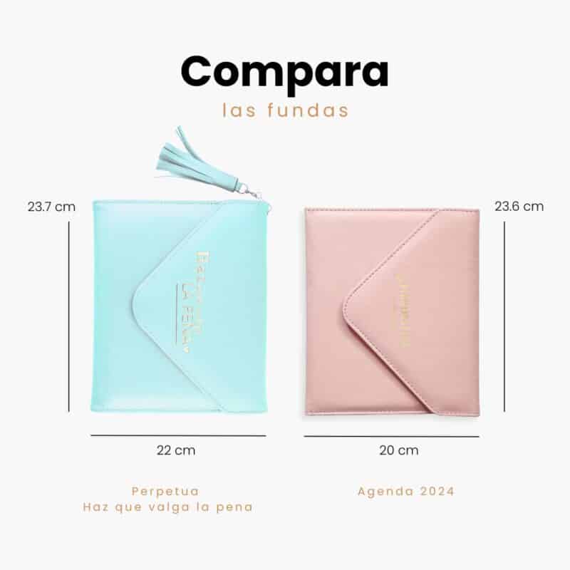 Compara el tamaño de las dos fundas para agenda libro