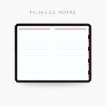 genda digital Planifesting 2027 hojas de notas en blanco con pestañas mensuales laterales, vista en tablet