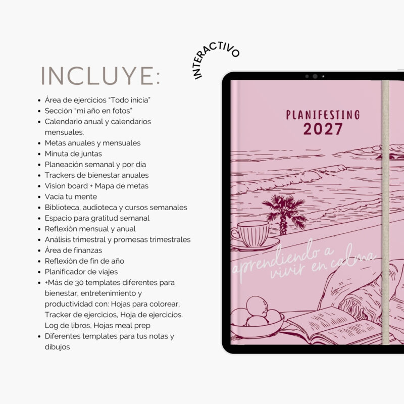 agenda digital Planifesting 2027 portada rosa con listado de secciones y plantillas que incluye