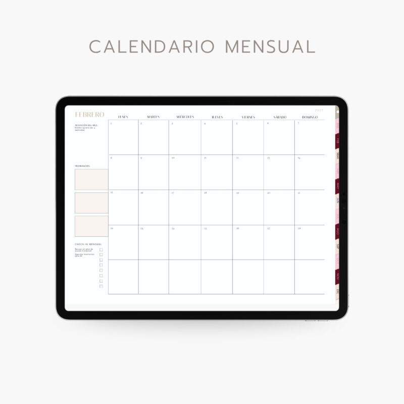 agenda digital Planifesting 2027 calendario mensual de febrero con intención del mes y prioridades