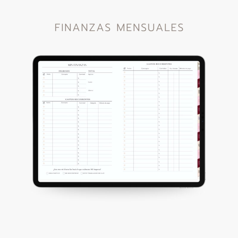 agenda digital Planifesting 2027 página Mis finanzas con ingresos, gastos recurrentes y ahorro