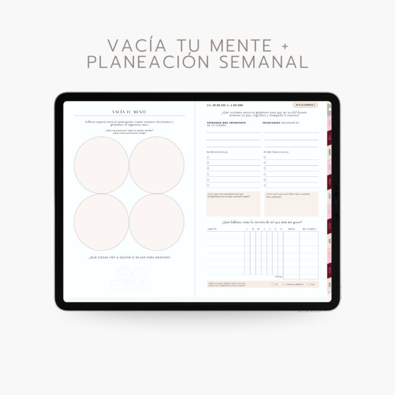agenda digital Planifesting 2027 páginas Vacía tu mente y planeación semanal con seguimiento de hábitos