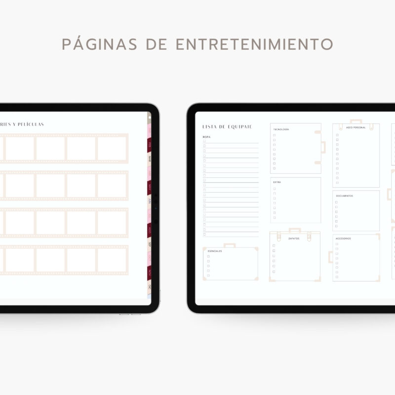 agenda digital Planifesting 2027 páginas de entretenimiento: registro de series y películas y lista de equipaje