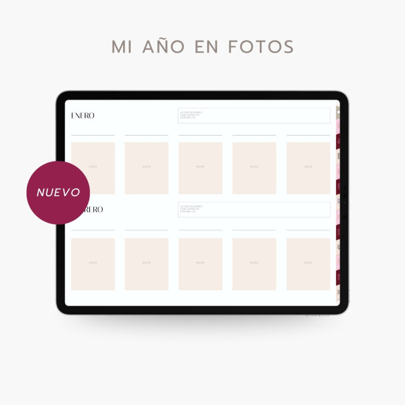 agenda digital Planifesting 2027 sección Mi año en fotos con espacios mensuales para recuerdos, ejemplo de Enero