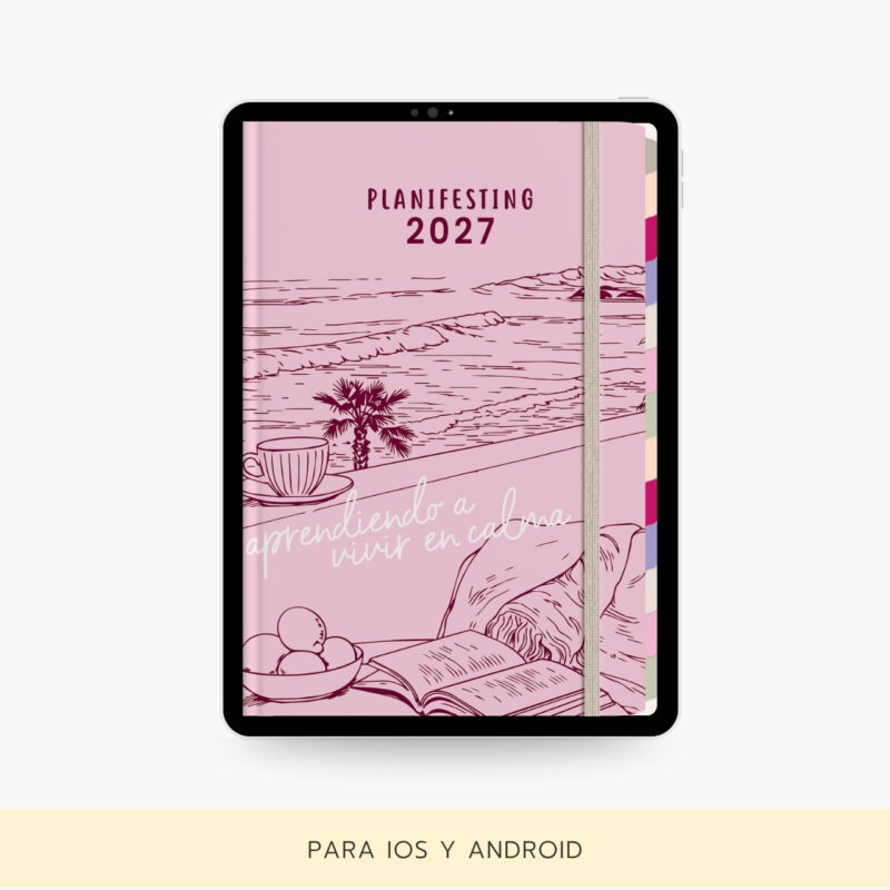 agenda digital Planifesting 2027 portada rosa aprendiendo a vivir en calma, compatible con iOS y Android