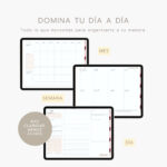 agenda digital Planifesting 2027 en tres vistas de planeación: mensual, semanal y diaria