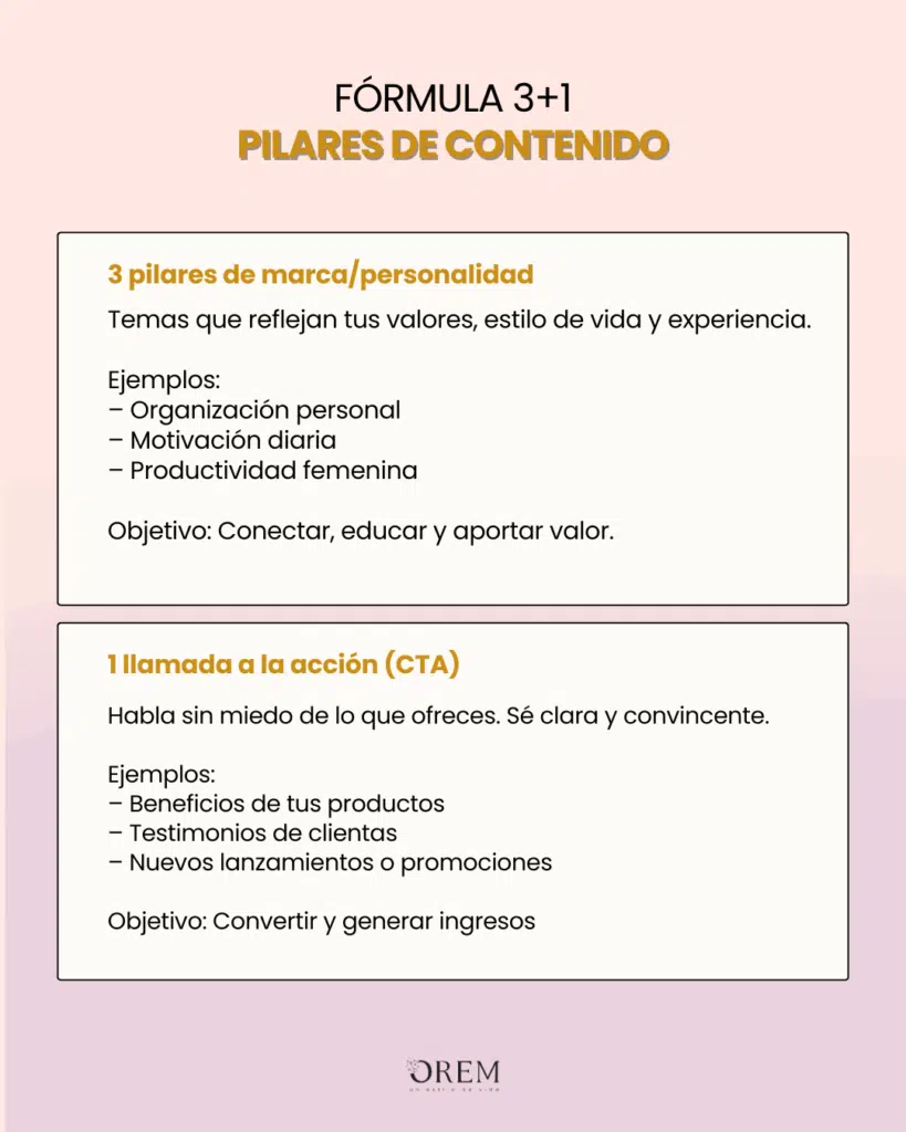 fórmula de 3 pilares para crear contenido para redes sociales