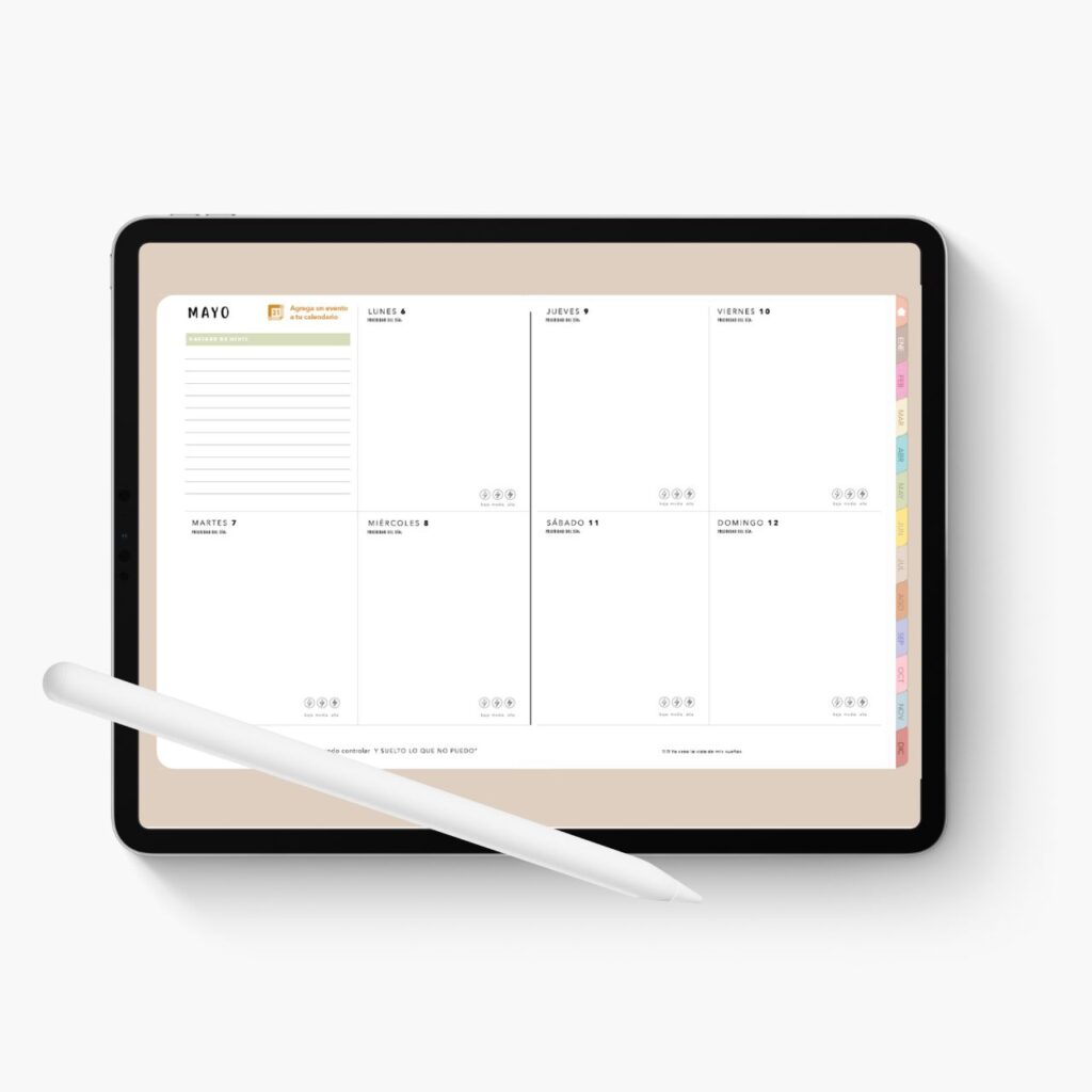 Agenda digital orem, planeación con vista de una semana a dos páginas