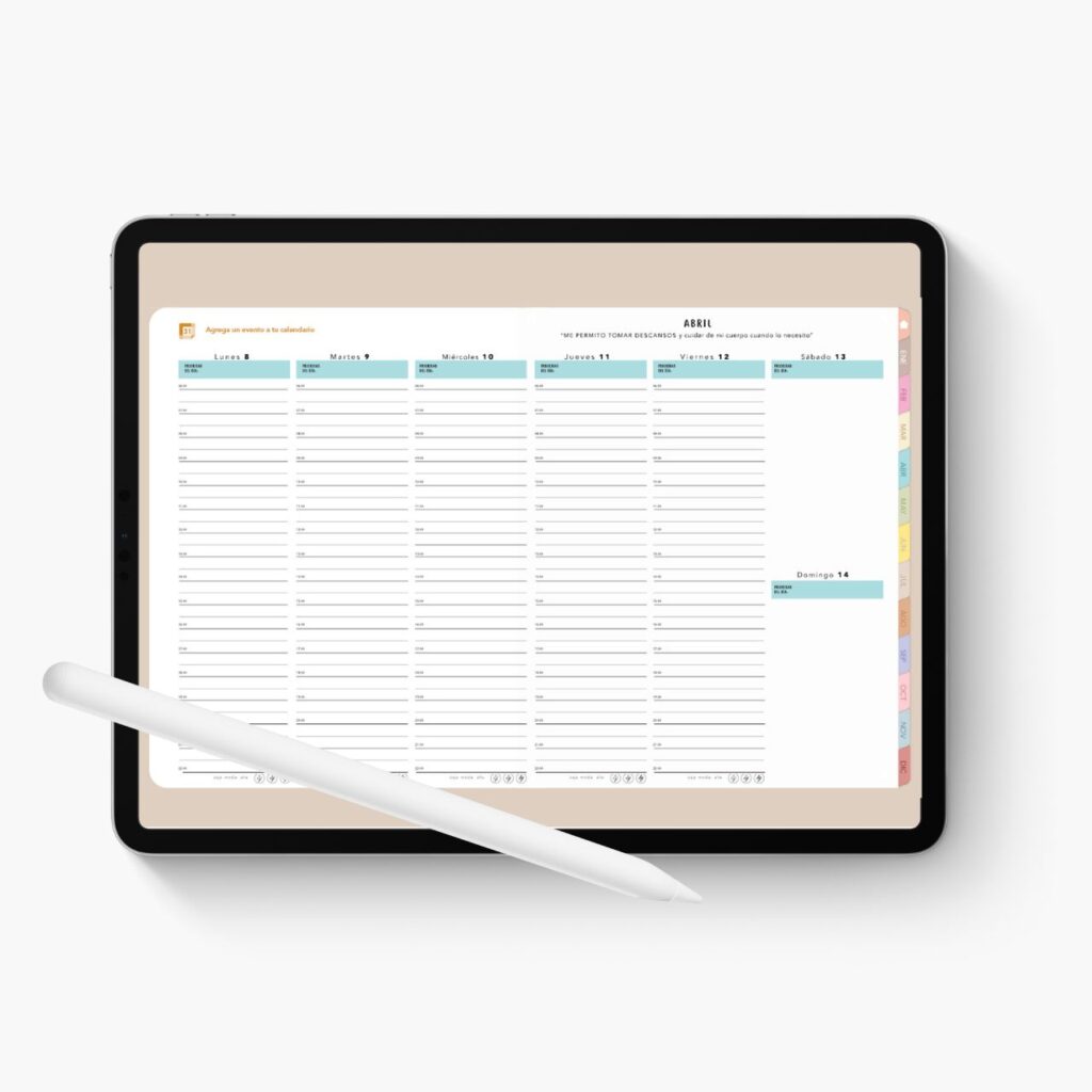 agenda digital orem con planeación horarios a una vista semanal