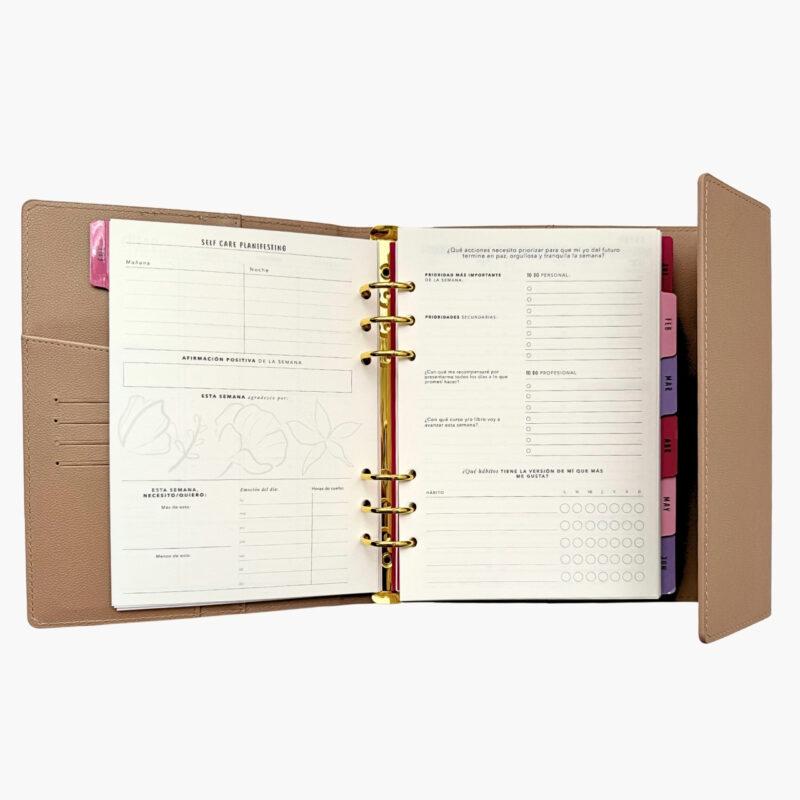Agenda 2026 carpeta color camel sección self care semanal