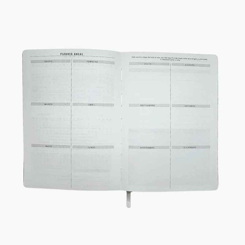 Planner anual 2026 de la agenda Planifesting rosa queen con vista de los 12 meses para planeación anual.