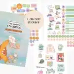 Libro de stickers “Me quiero un chingo” con más de 500 stickers y 22 planillas para organización, frases motivadoras y decoración de agendas 2026.