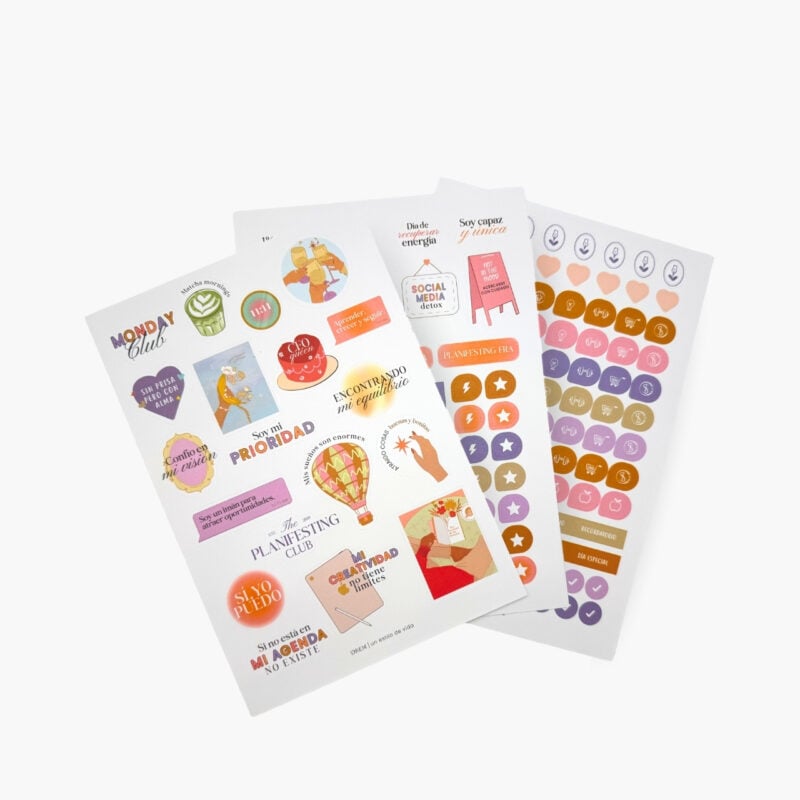 3 plantillas de Stickers incluidos en la Agenda Planifesting 2026