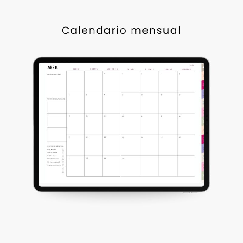 Agenda digital 2026 con calendario mensual para organizar metas y actividades