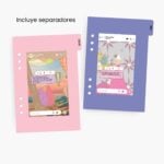 Separadores de colores incluidos en los repuestos agenda carpeta Planifesting 2026, con ilustraciones motivadoras y mensajes inspiradores.
