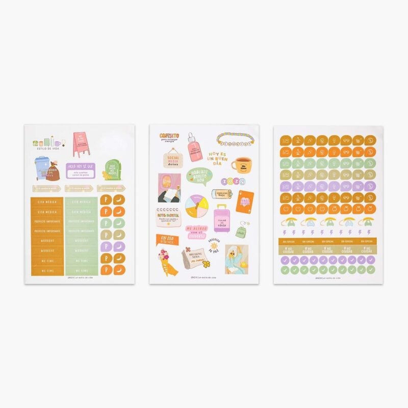 3 planillas de stickers con diseños diferentes para cubrir tus necesidades para tu agenda