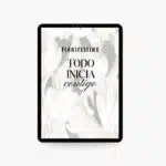 Portada del Plan de Vida Digital “Todo inicia contigo” con diseño floral en tonos neutros, parte del sistema Planifesting para crear un plan de vida claro, consciente y alineado a tus metas.