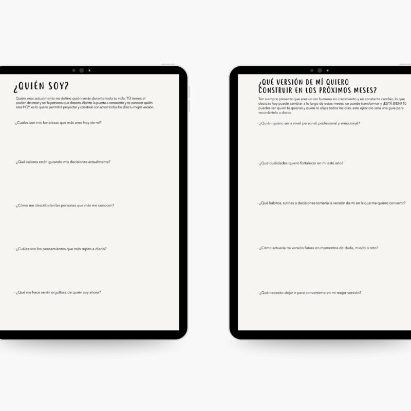 Página del plan de vida digital “Todo inicia contigo” con ejercicios de autoconocimiento, valores personales, fortalezas y hábitos para descubrir quién eres en este momento de tu vida.
