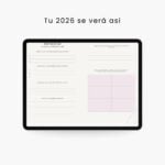 Vista general del plan de vida digital “Todo inicia contigo” mostrando la página de planificación del 2026 con áreas para metas, hábitos, aprendizajes y bienestar personal.