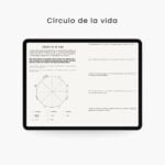 Página del Círculo de la Vida del plan de vida digital “Todo inicia contigo”, con rueda de balance y preguntas de autoevaluación para analizar áreas como salud, trabajo, amor propio y relaciones.
