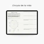 Página del Círculo de la Vida del plan de vida digital “Todo inicia contigo”, con rueda de balance y preguntas de autoevaluación para analizar áreas como salud, trabajo, amor propio y relaciones.