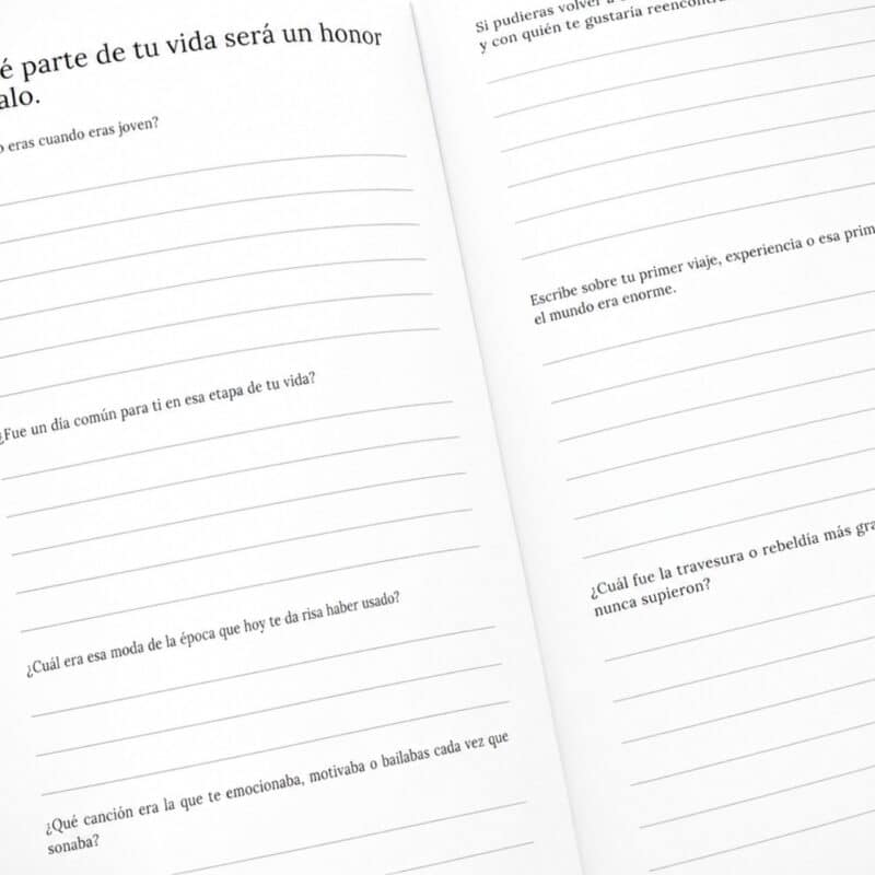 Interior de Cartas de Mamá diario guiado con preguntas para recordar juventud viajes y momentos especiales