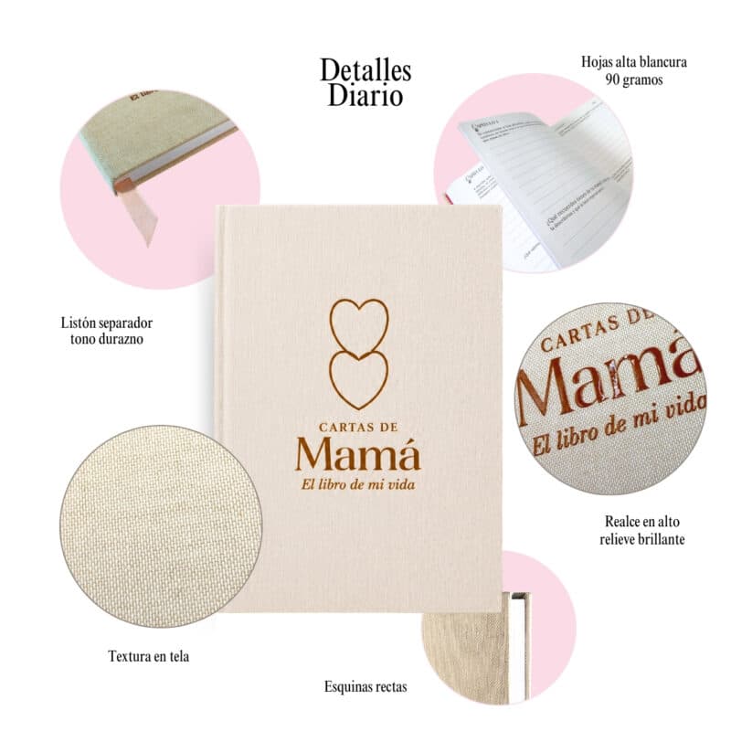 Detalles de Cartas de Mamá diario para mamá con tela sintética hojas gruesas listón separador y relieve brillante