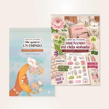 Set de dos libros de stickers OREM: "Me quiero un chingo" con 500 y "Diseñando mi vida soñada" con 700 stickers