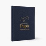 Portada en tela azul marino de Cartas de Papá con emblema dorado de montañas y "El libro de mi vida"