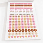 Planilla de stickers OREM con etiquetas "Importante", "To Do", "Deadline", "Prioridad" e íconos de tareas