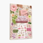 Portada del libro de stickers "Diseñando mi vida soñada" de OREM, vista en 3D con más de 700 stickers